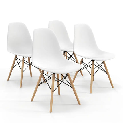 Set of 4 Modern Dining Side Chair Wood Legs-White - White - Dining Chairs