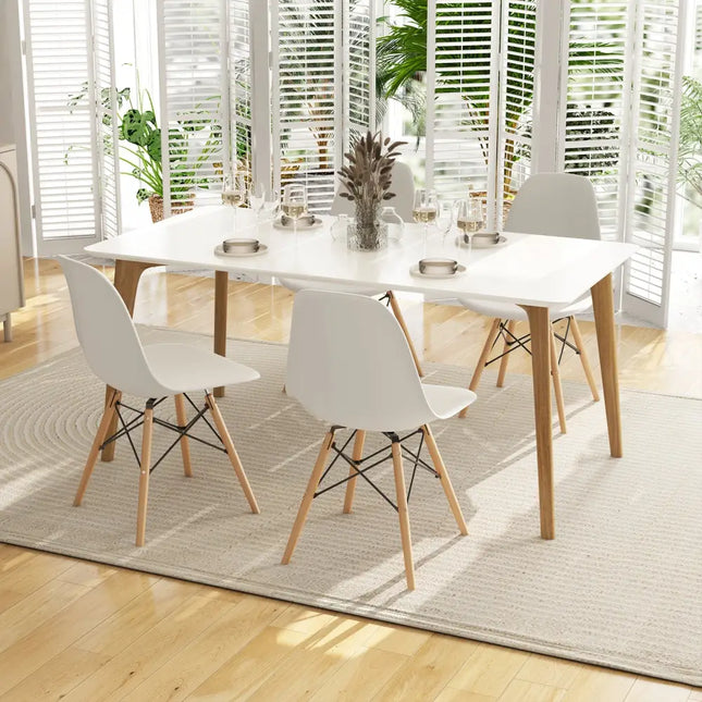 Set of 4 Modern Dining Side Chair Wood Legs-White - White - Dining Chairs