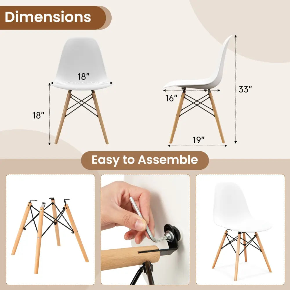 Set of 4 Modern Dining Side Chair Wood Legs-White - White - Dining Chairs