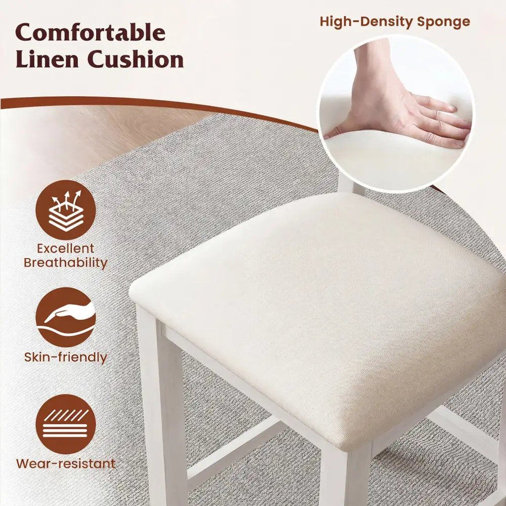 Set of 4 Modern Farmhouse Counter Height Stools with Footrest-White - White - Bar Stools