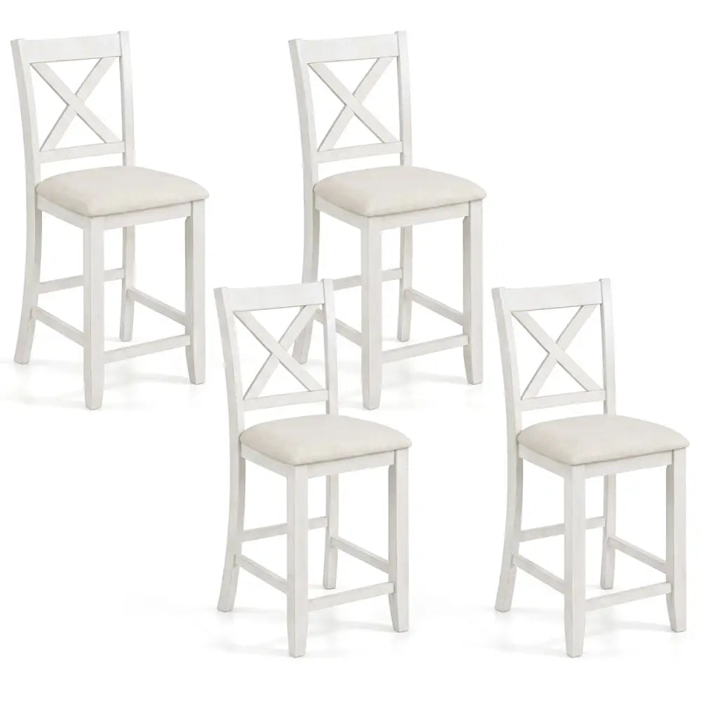 Set of 4 Modern Farmhouse Counter Height Stools with Footrest-White - White - Bar Stools