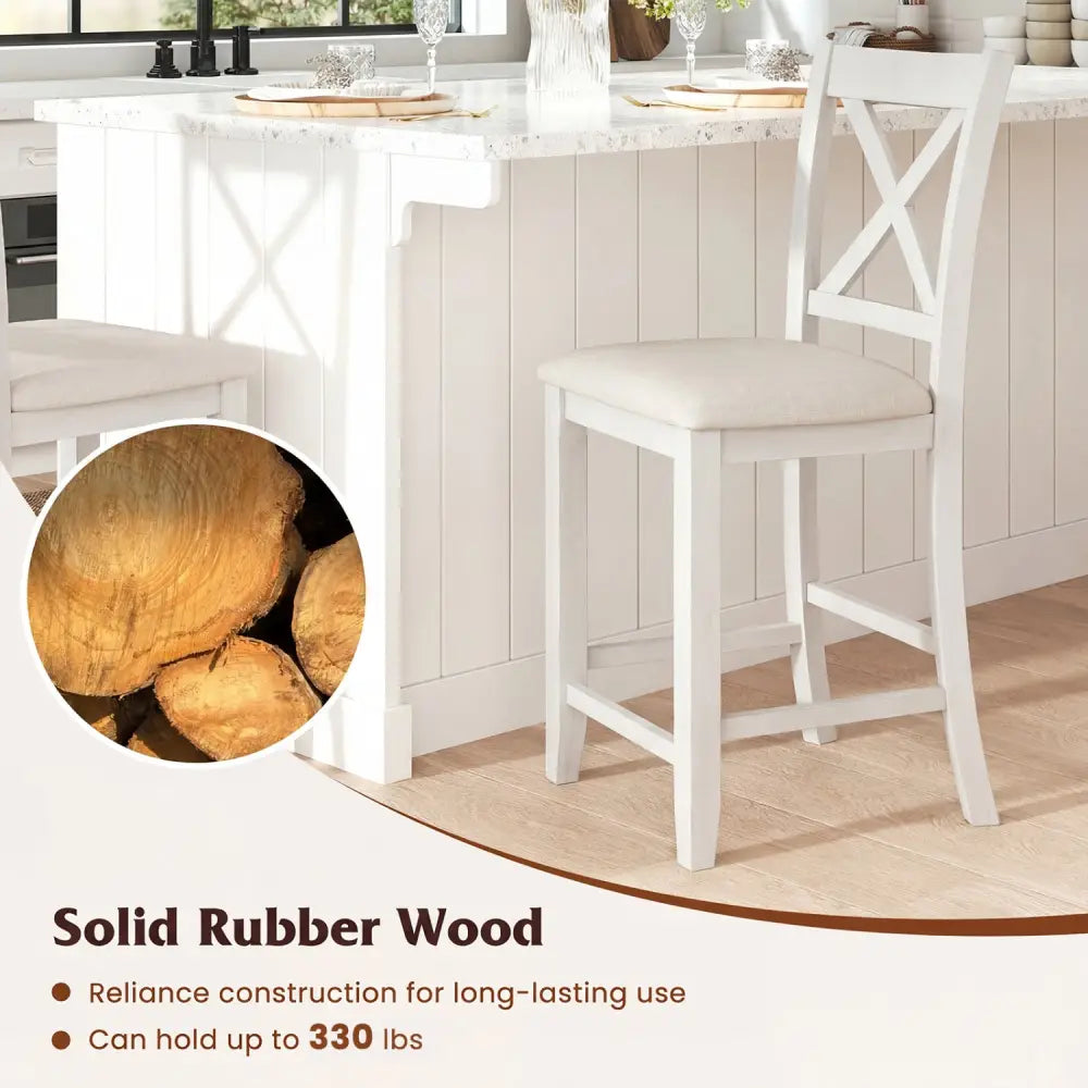 Set of 4 Modern Farmhouse Counter Height Stools with Footrest-White - White - Bar Stools
