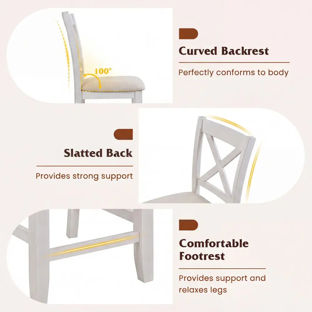 Set of 4 Modern Farmhouse Counter Height Stools with Footrest-White - White - Bar Stools