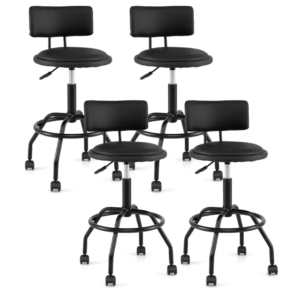 Set of 4 Modern Swivel Height Adjustable Bar Stool with Backrest-Black - Black - Bar Stools
