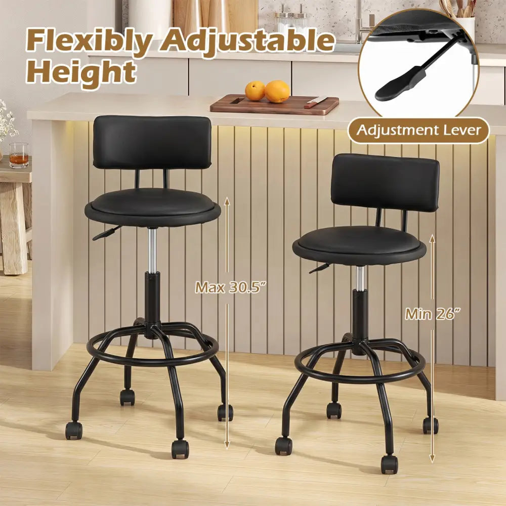 Set of 4 Modern Swivel Height Adjustable Bar Stool with Backrest-Black - Black - Bar Stools