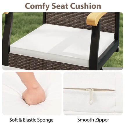 Set of 4 Outdoor 360° Swivel Bar Stool with Cushion and Acacia Wood Armrests - Brown - Patio Bar Furniture