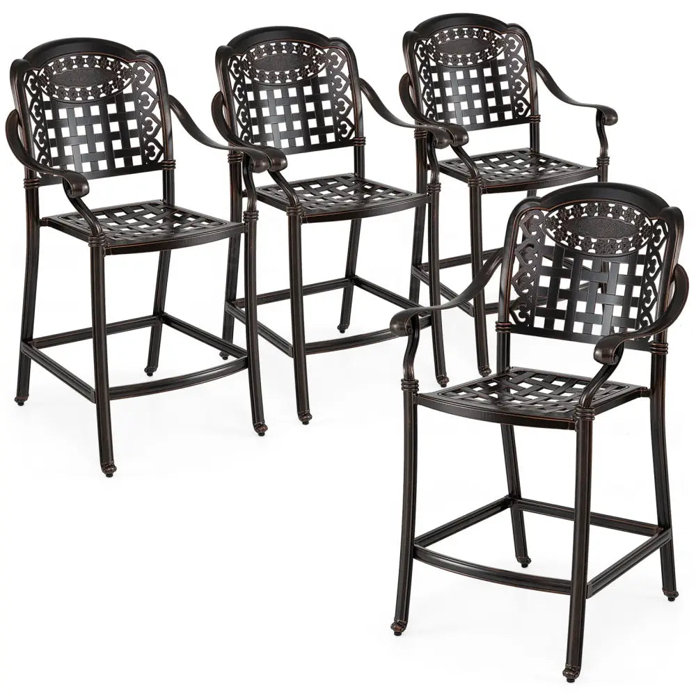 Set of 4 Outdoor Bar Stool 25.5 Inch Counter Height Cast Aluminum Bar Chairs-Copper - Copper - Patio Bar Furniture