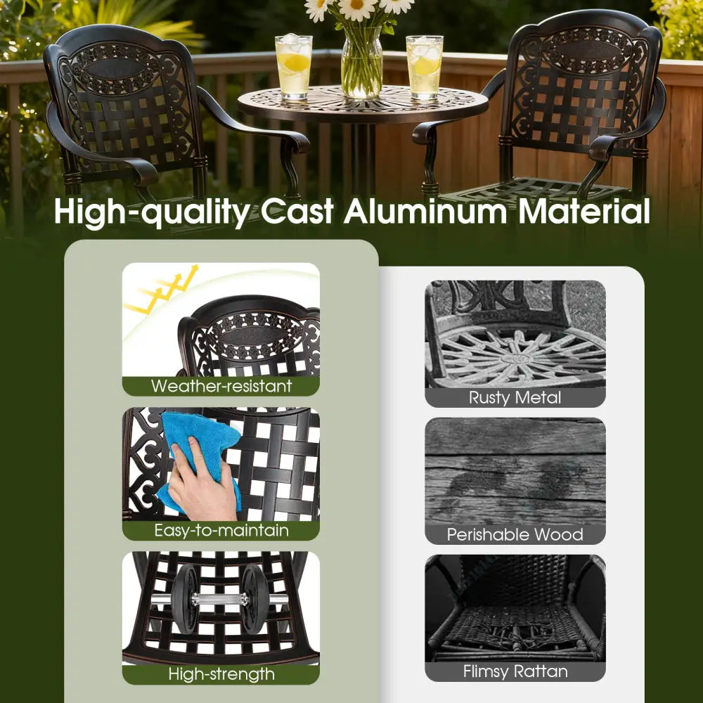 Set of 4 Outdoor Bar Stool 25.5 Inch Counter Height Cast Aluminum Bar Chairs-Copper - Copper - Patio Bar Furniture