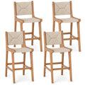 Set of 4 Outdoor Counter Height Bar Stool Woven Paper Rope Patio Barstool with Teak Wood Frame - Patio Bar Furniture