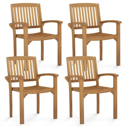 Set of 4 Outdoor Patio Chair with Slatted Seat and Curved Seat - Natural - Patio Dining Chairs