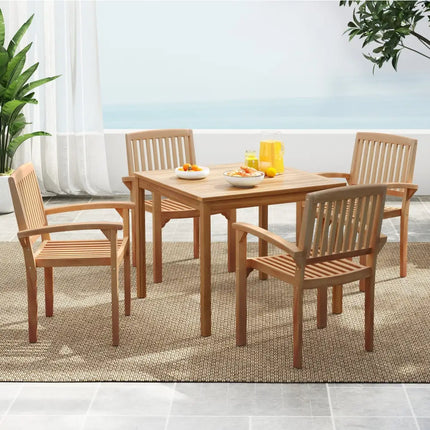 Set of 4 Outdoor Patio Chair with Slatted Seat and Curved Seat - Natural - Patio Dining Chairs