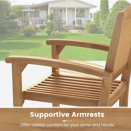 Set of 4 Outdoor Patio Chair with Slatted Seat and Curved Seat - Natural - Patio Dining Chairs