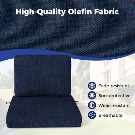 Set of 4 Outdoor Patio Cushion Set with Removable Covers-Navy - Navy - Outdoor Furniture Accessories