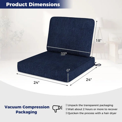 Set of 4 Outdoor Patio Cushion Set with Removable Covers-Navy - Navy - Outdoor Furniture Accessories