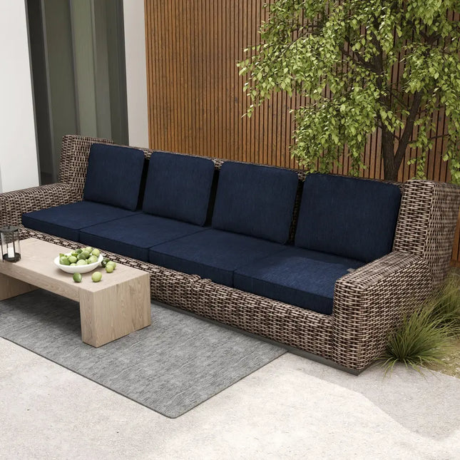 Set of 4 Outdoor Patio Cushion Set with Removable Covers-Navy - Navy - Outdoor Furniture Accessories