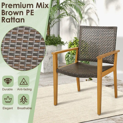 Set of 4 Outdoor Rattan Chair with Sturdy Acacia Wood Frame-Set of 4 - Gray - Patio Dining Chairs