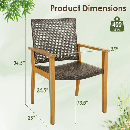Set of 4 Outdoor Rattan Chair with Sturdy Acacia Wood Frame-Set of 4 - Gray - Patio Dining Chairs