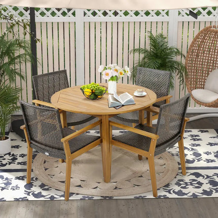 Set of 4 Outdoor Rattan Chair with Sturdy Acacia Wood Frame-Set of 4 - Gray - Patio Dining Chairs
