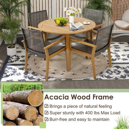 Set of 4 Outdoor Rattan Chair with Sturdy Acacia Wood Frame-Set of 4 - Gray - Patio Dining Chairs