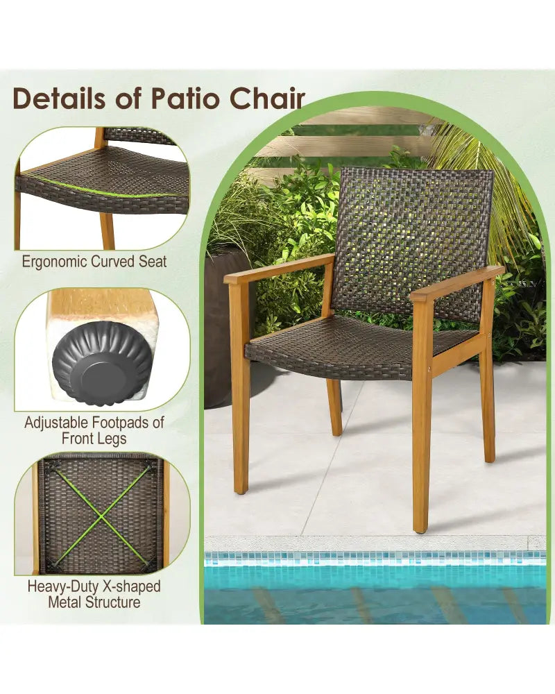 Set of 4 Outdoor Rattan Chair with Sturdy Acacia Wood Frame-Set of 4 - Gray - Patio Dining Chairs