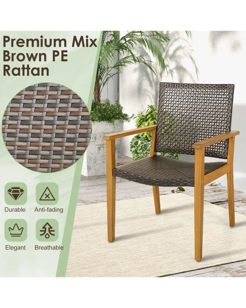 Set of 4 Outdoor Rattan Chair with Sturdy Acacia Wood Frame-Set of 4 - Gray - Patio Dining Chairs