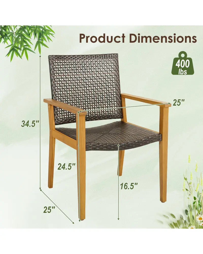 Set of 4 Outdoor Rattan Chair with Sturdy Acacia Wood Frame-Set of 4 - Gray - Patio Dining Chairs