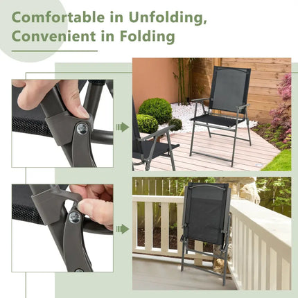 Set of 4 Patio Folding Chair Set with Rustproof Metal Frame-Black - Black - Beach & Lawn Chairs
