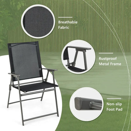 Set of 4 Patio Folding Chair Set with Rustproof Metal Frame-Black - Black - Beach & Lawn Chairs