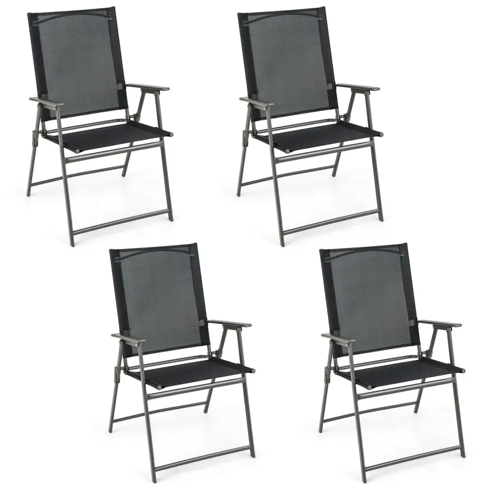 Set of 4 Patio Folding Chair Set with Rustproof Metal Frame-Black - Black - Beach & Lawn Chairs