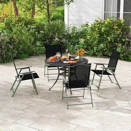 Set of 4 Patio Folding Chair Set with Rustproof Metal Frame-Black - Black - Beach & Lawn Chairs