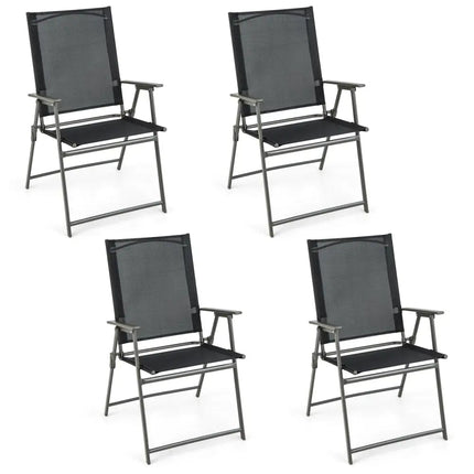 Set of 4 Patio Folding Chair Set with Rustproof Metal Frame-Black - Black - Beach & Lawn Chairs