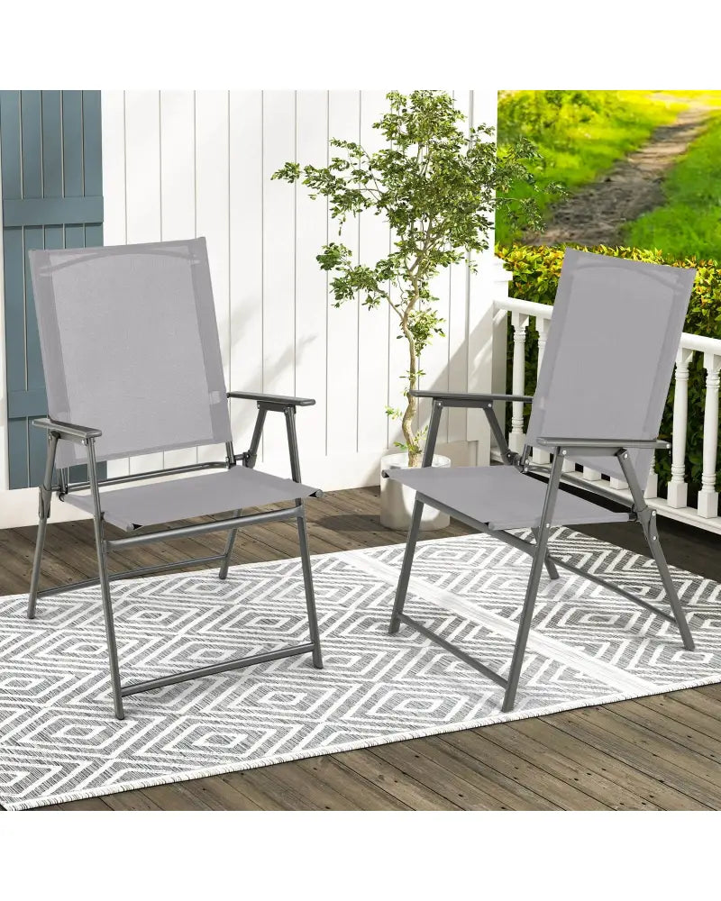 Set of 4 Patio Folding Chair Set with Rustproof Metal Frame-Gray - Gray - Beach & Lawn Chairs