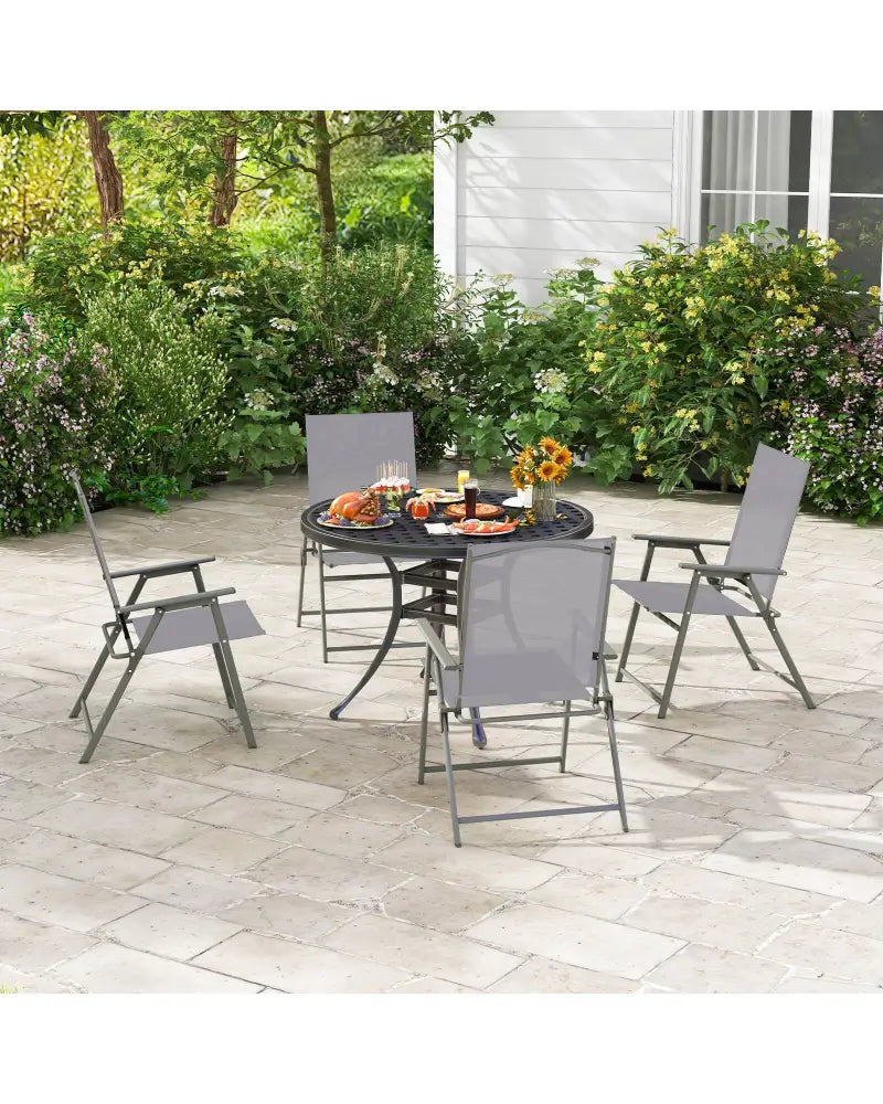 Set of 4 Patio Folding Chair Set with Rustproof Metal Frame-Gray - Gray - Beach & Lawn Chairs