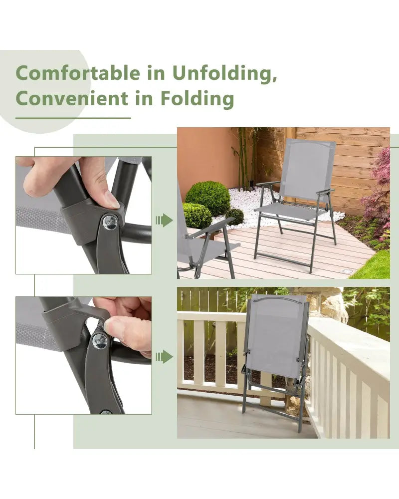 Set of 4 Patio Folding Chair Set with Rustproof Metal Frame-Gray - Gray - Beach & Lawn Chairs