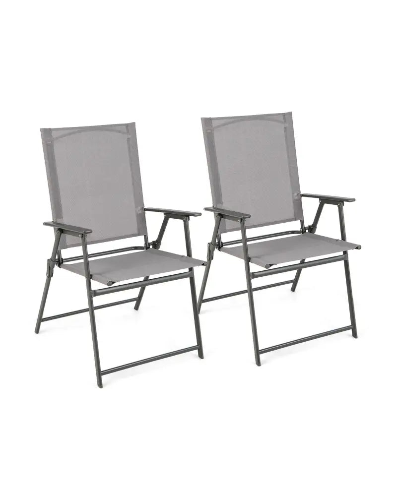 Set of 4 Patio Folding Chair Set with Rustproof Metal Frame-Gray - Gray - Beach & Lawn Chairs