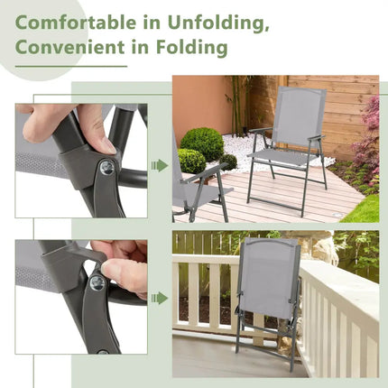 Set of 4 Patio Folding Chair Set with Rustproof Metal Frame-Gray - Gray - Beach & Lawn Chairs