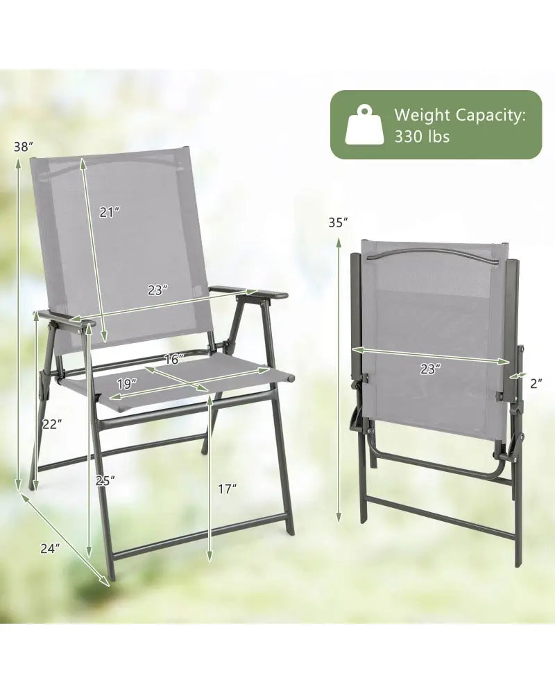 Set of 4 Patio Folding Chair Set with Rustproof Metal Frame-Gray - Gray - Beach & Lawn Chairs