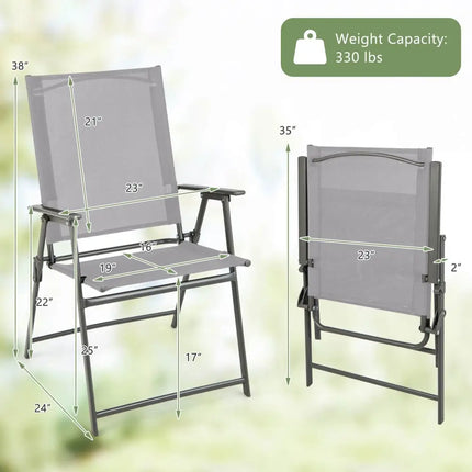 Set of 4 Patio Folding Chair Set with Rustproof Metal Frame-Gray - Gray - Beach & Lawn Chairs