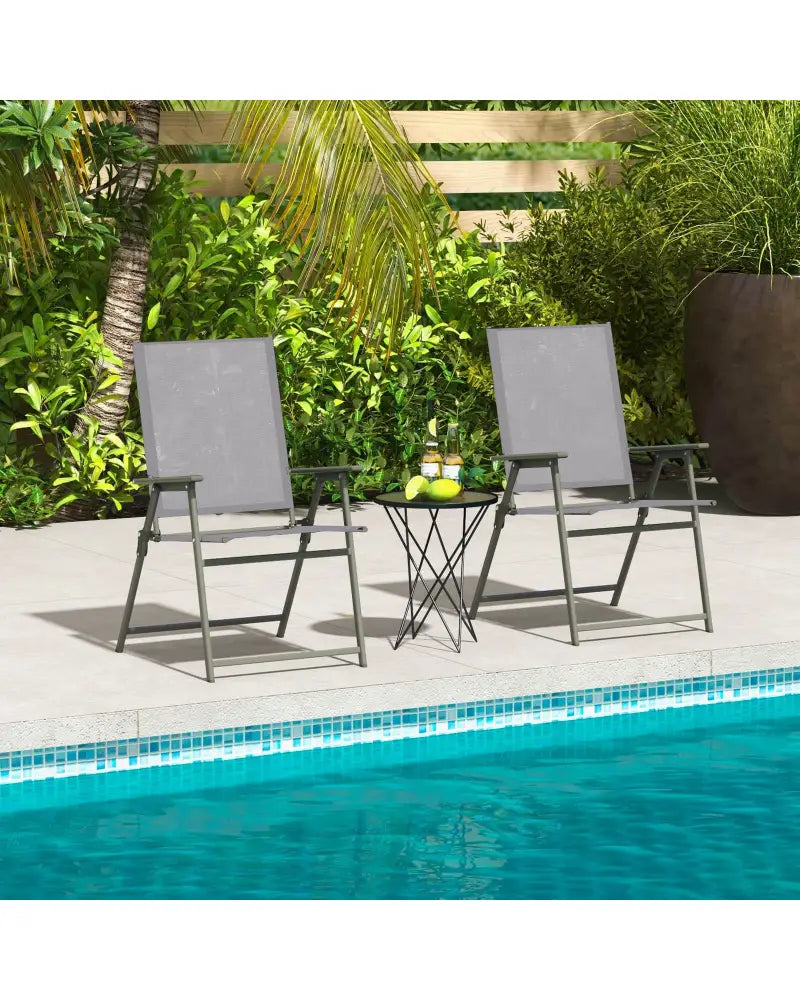 Set of 4 Patio Folding Chair Set with Rustproof Metal Frame-Gray - Gray - Beach & Lawn Chairs