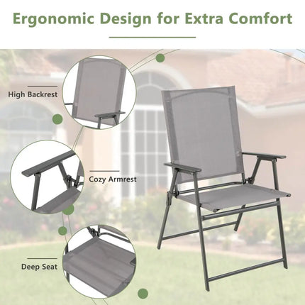 Set of 4 Patio Folding Chair Set with Rustproof Metal Frame-Gray - Gray - Beach & Lawn Chairs
