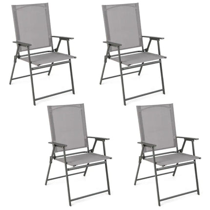 Set of 4 Patio Folding Chair Set with Rustproof Metal Frame-Gray - Gray - Beach & Lawn Chairs