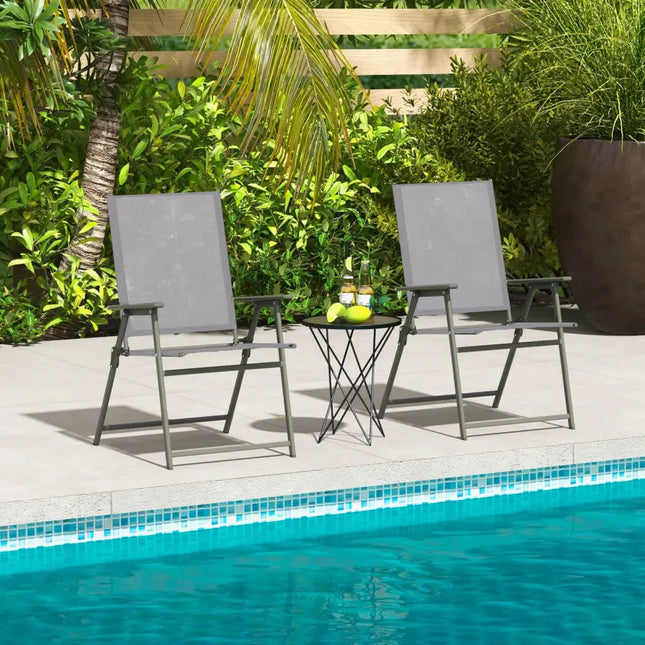 Set of 4 Patio Folding Chair Set with Rustproof Metal Frame-Gray - Gray - Beach & Lawn Chairs