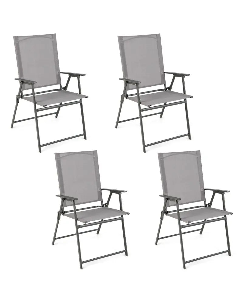Set of 4 Patio Folding Chair Set with Rustproof Metal Frame-Gray - Gray - Beach & Lawn Chairs