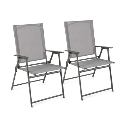 Set of 4 Patio Folding Chair Set with Rustproof Metal Frame-Gray - Gray - Beach & Lawn Chairs