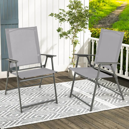 Set of 4 Patio Folding Chair Set with Rustproof Metal Frame-Gray - Gray - Beach & Lawn Chairs