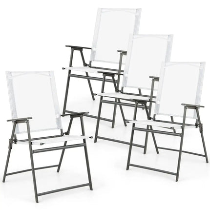 Set of 4 Patio Folding Chair Set with Rustproof Metal Frame-White - White - Beach & Lawn Chairs
