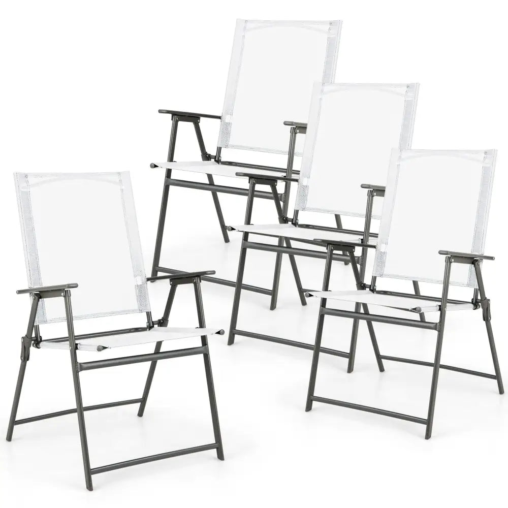 Set of 4 Patio Folding Chair Set with Rustproof Metal Frame-White - White - Beach & Lawn Chairs