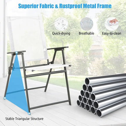 Set of 4 Patio Folding Chair Set with Rustproof Metal Frame-White - White - Beach & Lawn Chairs