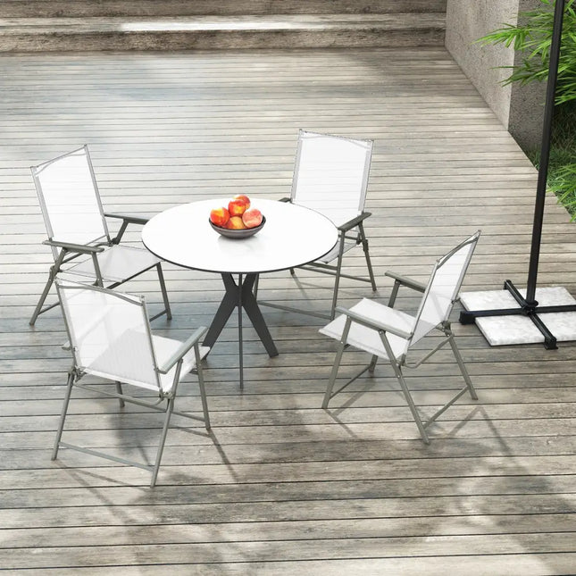 Set of 4 Patio Folding Chair Set with Rustproof Metal Frame-White - White - Beach & Lawn Chairs