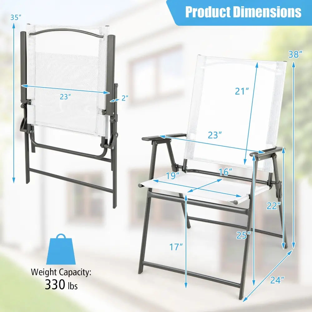 Set of 4 Patio Folding Chair Set with Rustproof Metal Frame-White - White - Beach & Lawn Chairs